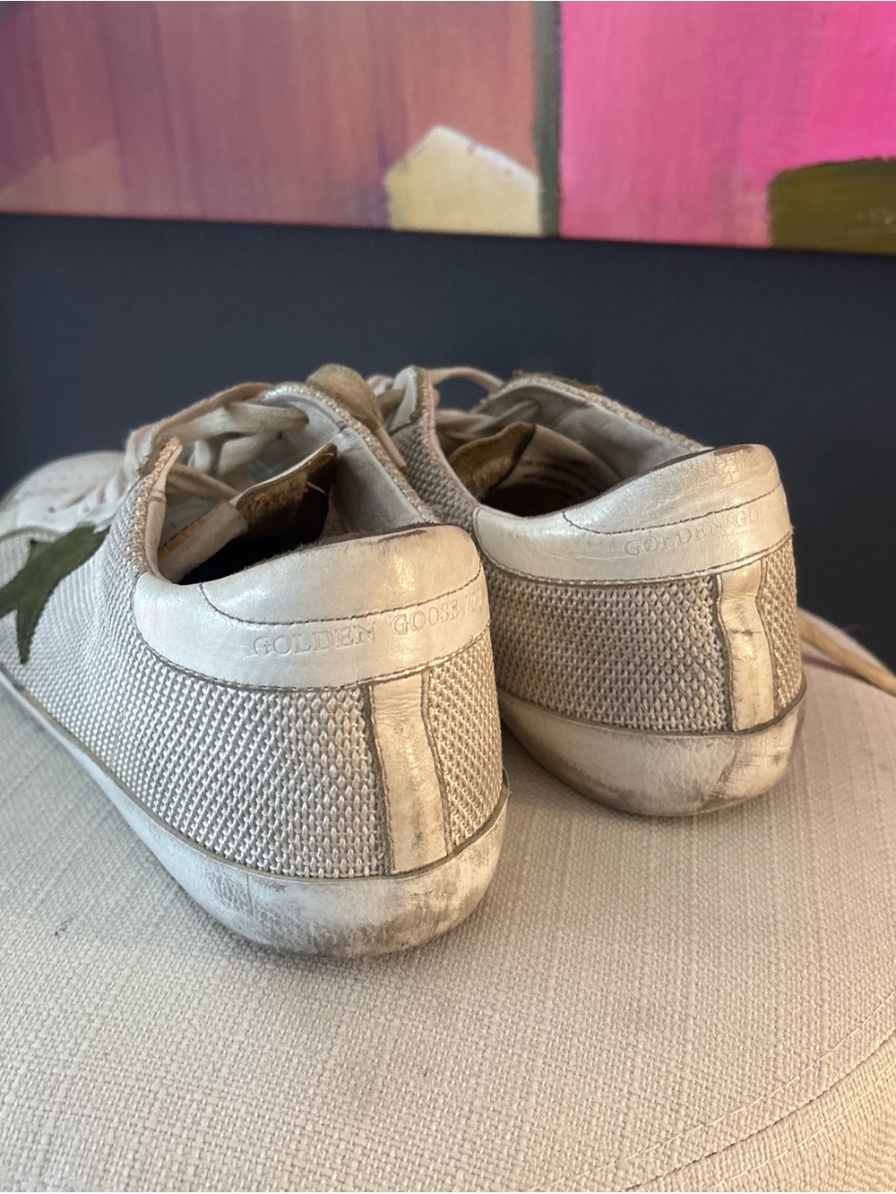 Golden Goose White Low-Top Sneakers with Olive Star - Picture 3 of 4